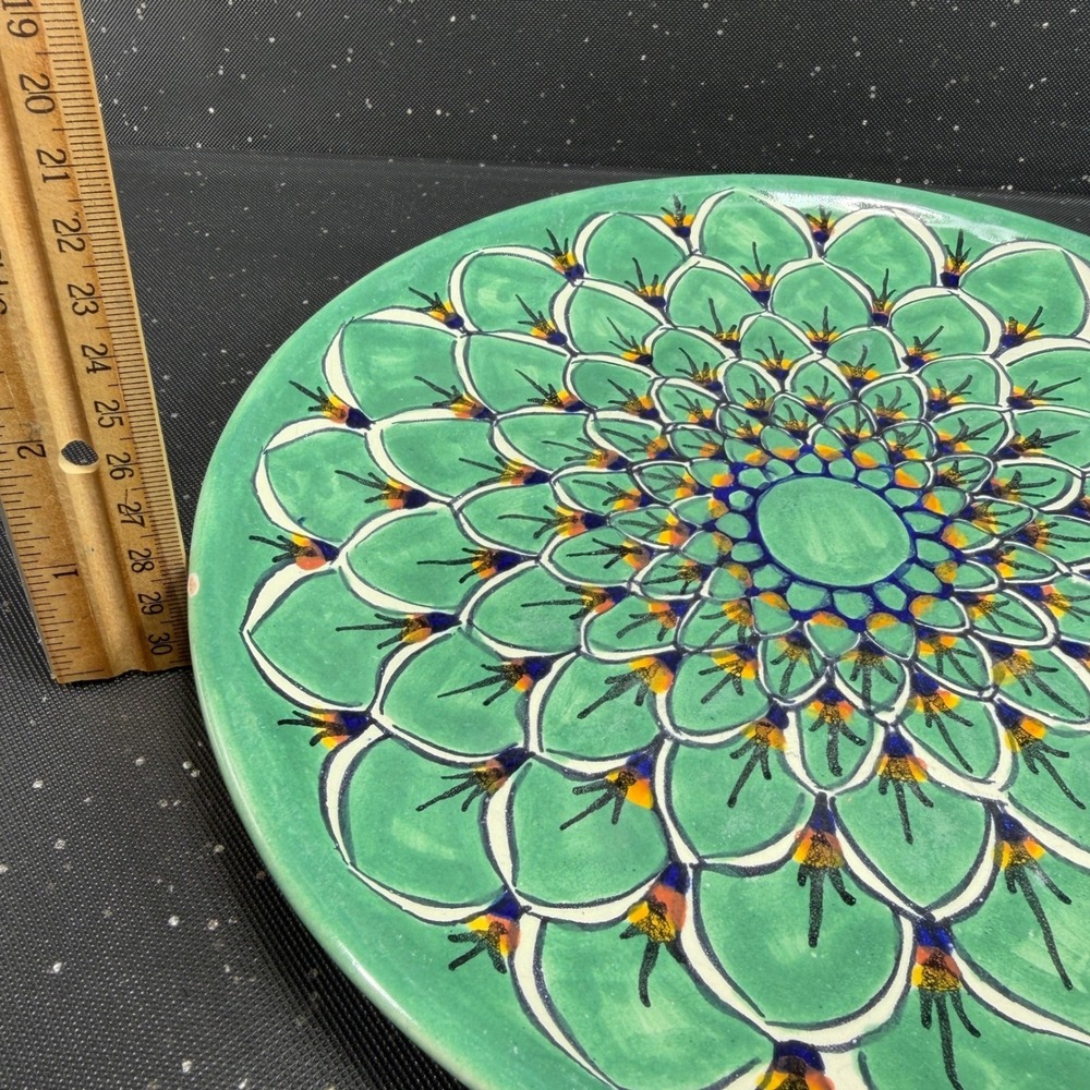 JMB Mexico Talavera Plates Set of 3 Green Floral Mandala Hand Painted 10 Inch - Picture 4 of 12